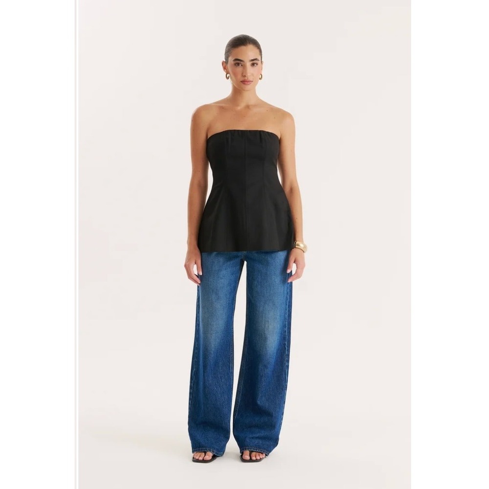 4th‎ & Reckless Barrow Black Tailored Bandeau Peplum Top Size S NWT